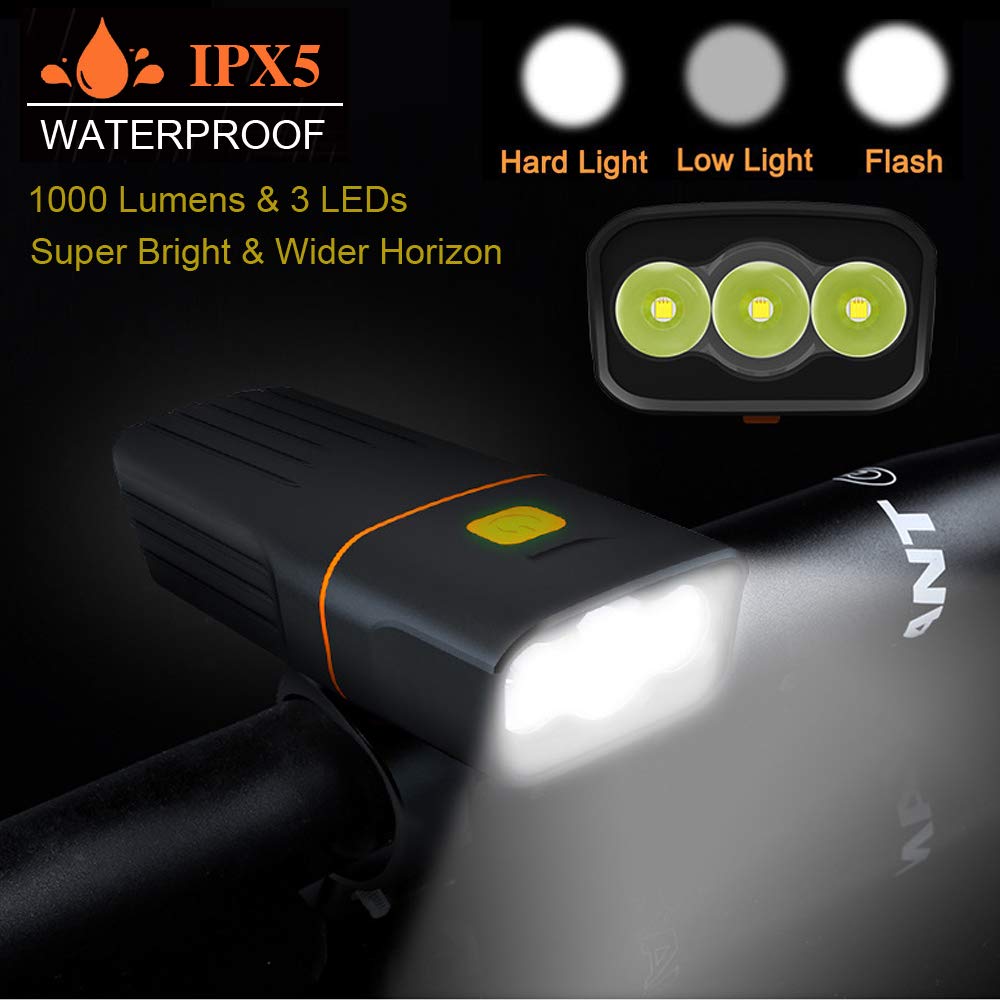 OIOSEN Luces para Bicicleta 1000 LM con Luz Trasera Recargable, Linterna de Seguridad a Prueba de Agua para Ciclismo y Camping Senderismo etc